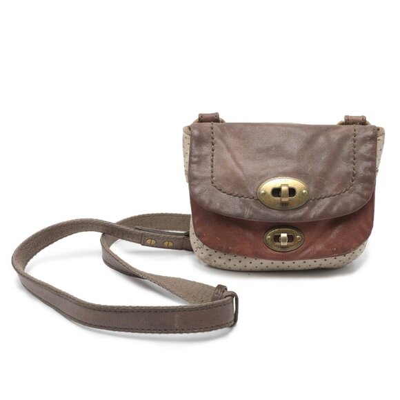 FOSSIL Mason Leather Crossbody Bag Two Tone Sling Purse Bag Brown Cream Small - Picture 2 of 16